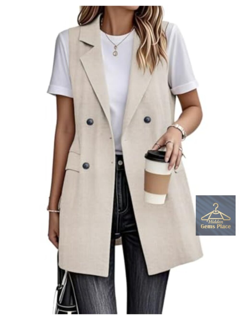 Womens Cotton Linen Long Vest Sleeveless Blazer Jacket Business Casual